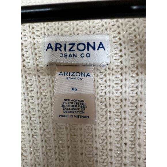 Arizona Jeans CO Cardigan Sweater Womens XS Cream Open Casual Embroidered - Picture 3 of 7